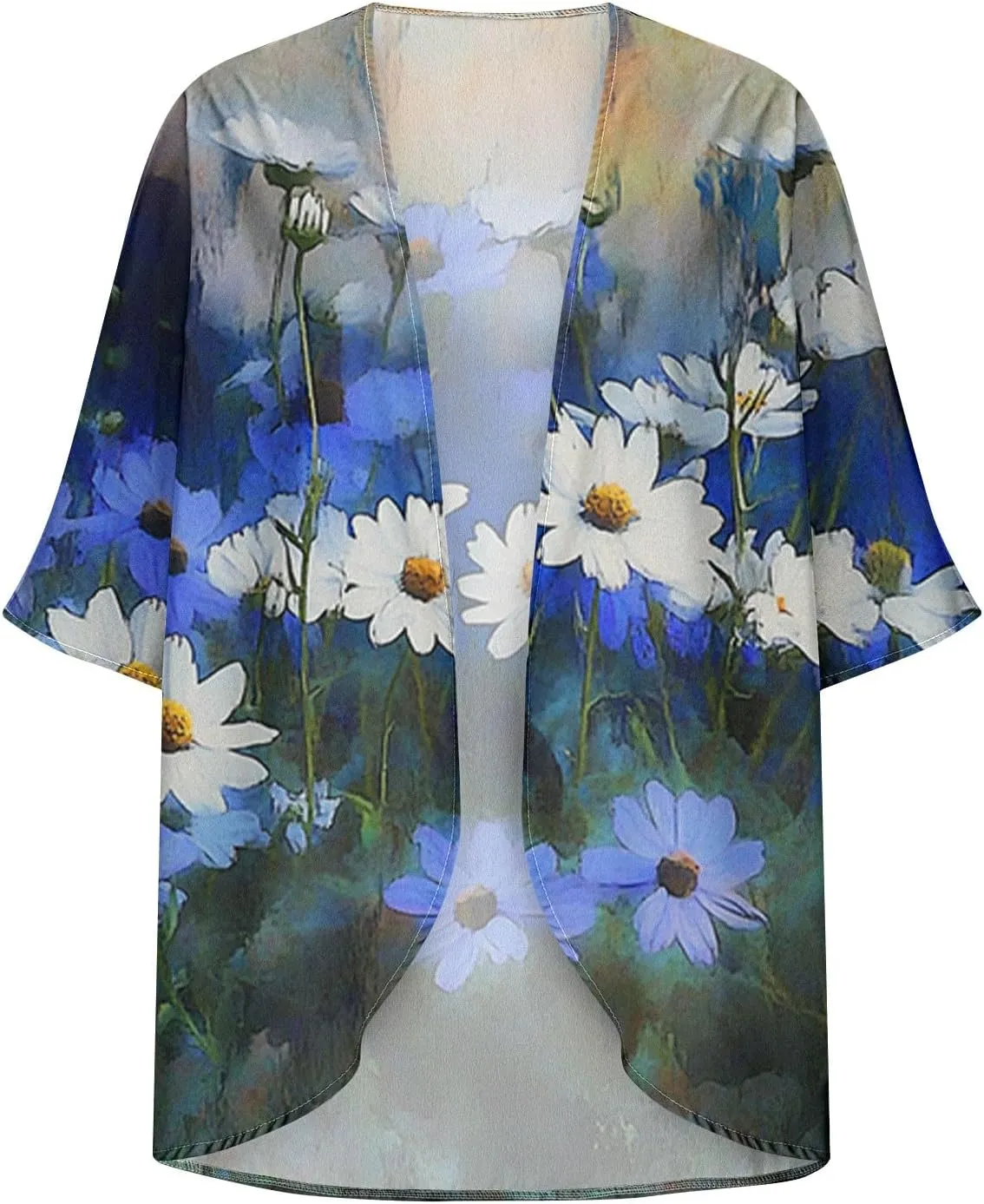 Womens Summer 3/4 Sleeve Chiffon Kimono Cardigan Work Swimsuit Open Cover Ups Front Flowy Loose Beach Coverups