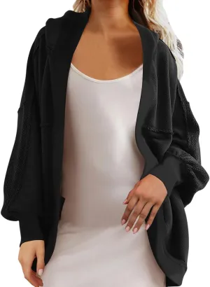 Women's Sweatshirt Cardigan Oversized Long Sleeve Open Front Hooded Jackets Cozy Coats