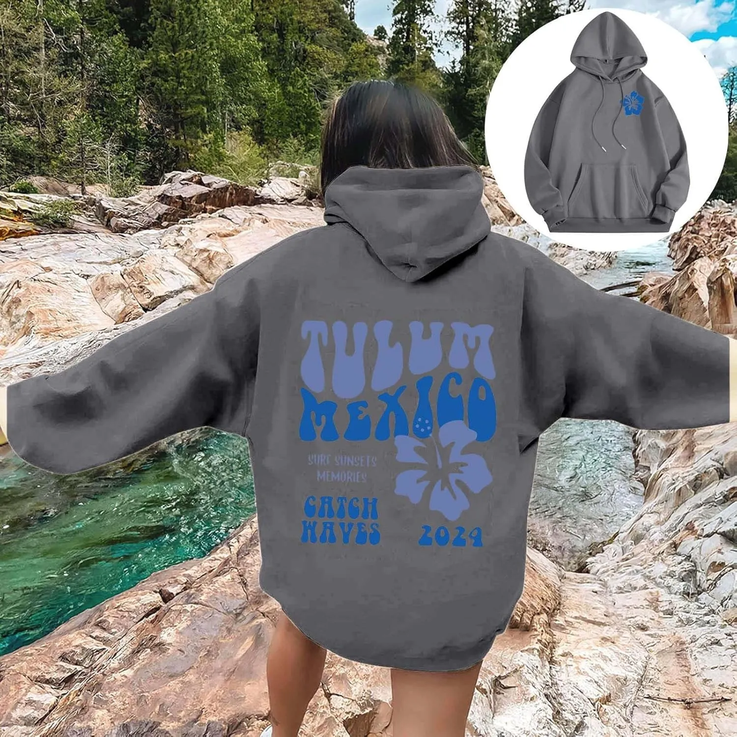 Women's Sweatshirt Full-Zip Hoodie Women Cute Hoodie Long Sleeve Blue Kawaii Shape Sweatshirt Long Sleeve with