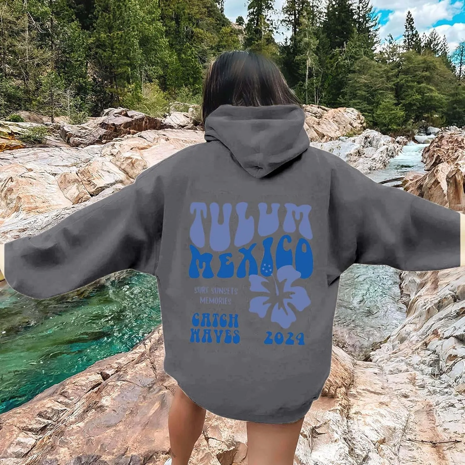 Women's Sweatshirt Full-Zip Hoodie Women Cute Hoodie Long Sleeve Blue Kawaii Shape Sweatshirt Long Sleeve with