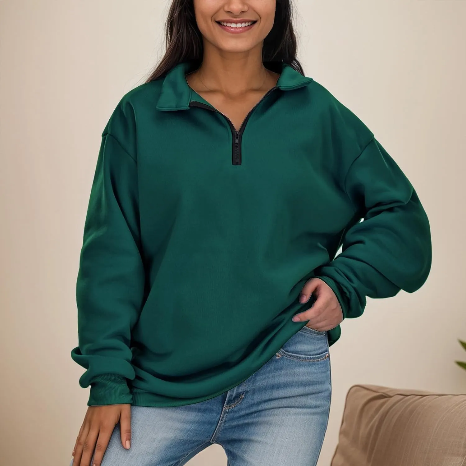 Women's Sweatshirts Casual Long Sleeve Essentials Oversized Pullover Half Zip Tops Preppy Shirt Fashion Clothes
