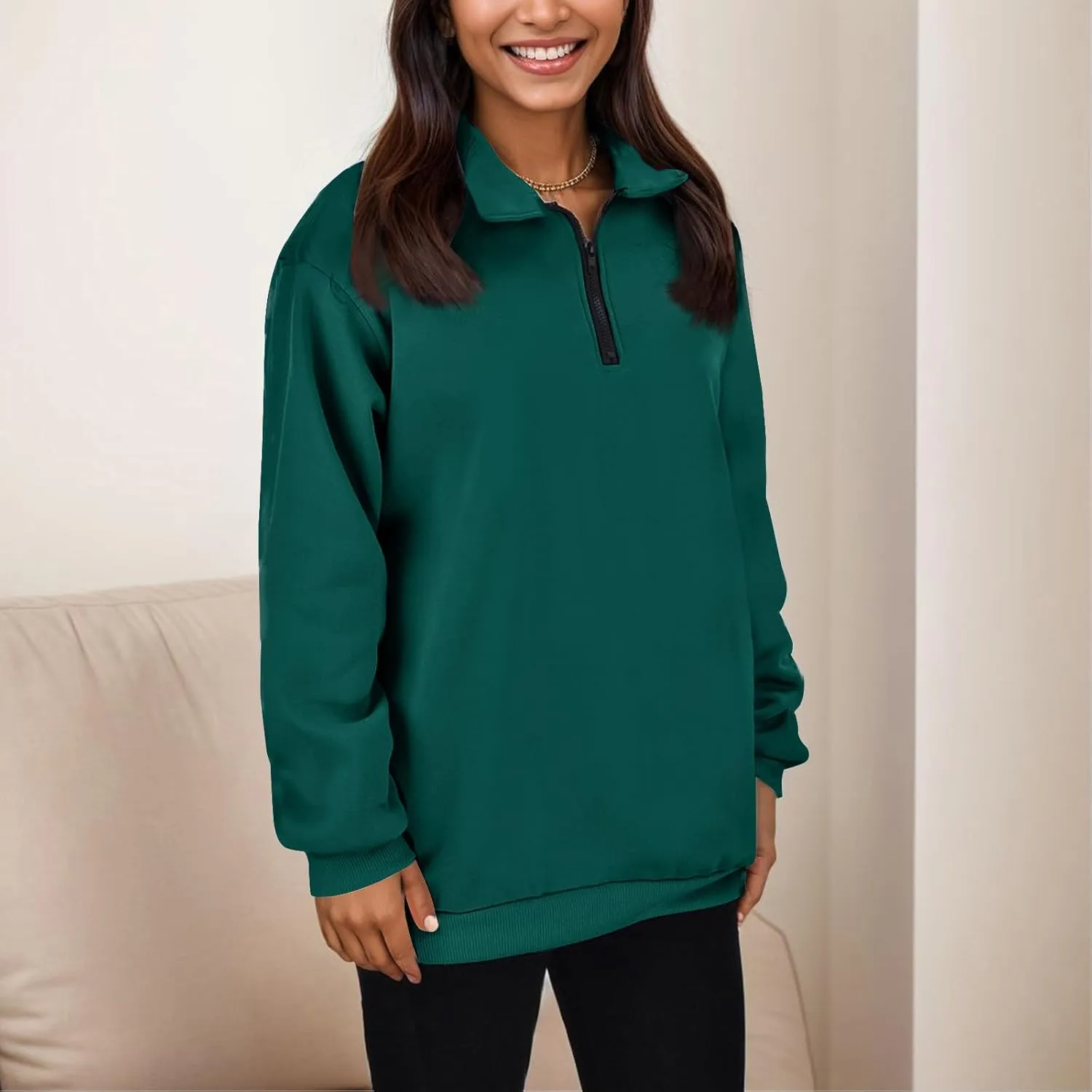 Women's Sweatshirts Casual Long Sleeve Essentials Oversized Pullover Half Zip Tops Preppy Shirt Fashion Clothes