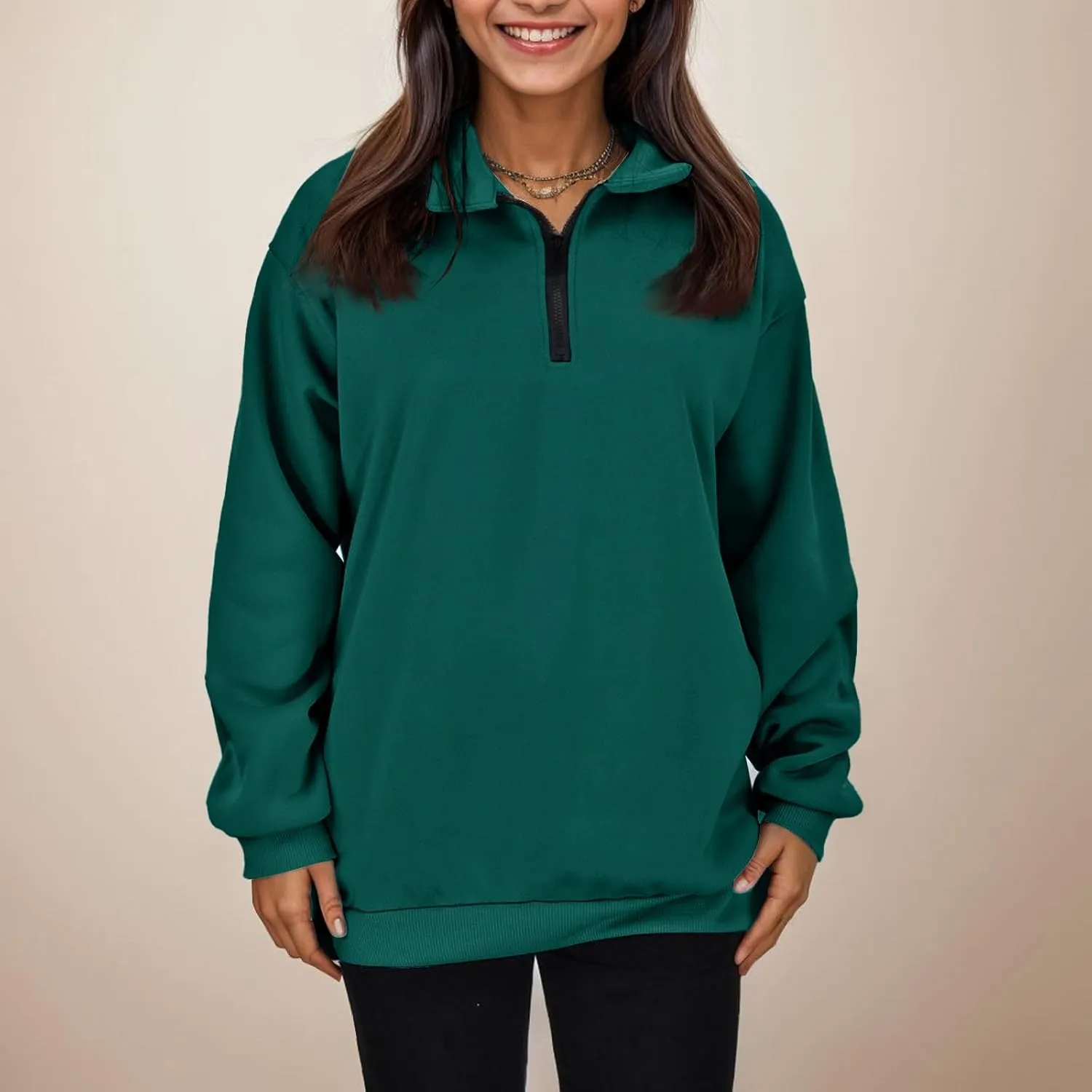 Women's Sweatshirts Casual Long Sleeve Essentials Oversized Pullover Half Zip Tops Preppy Shirt Fashion Clothes