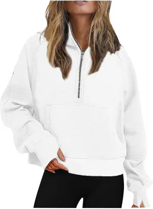 Womens Sweatshirts Half Zip Cropped Pullover Fleece Quarter Zipper Long Sleeve Fall Outfits Fashion Clothes