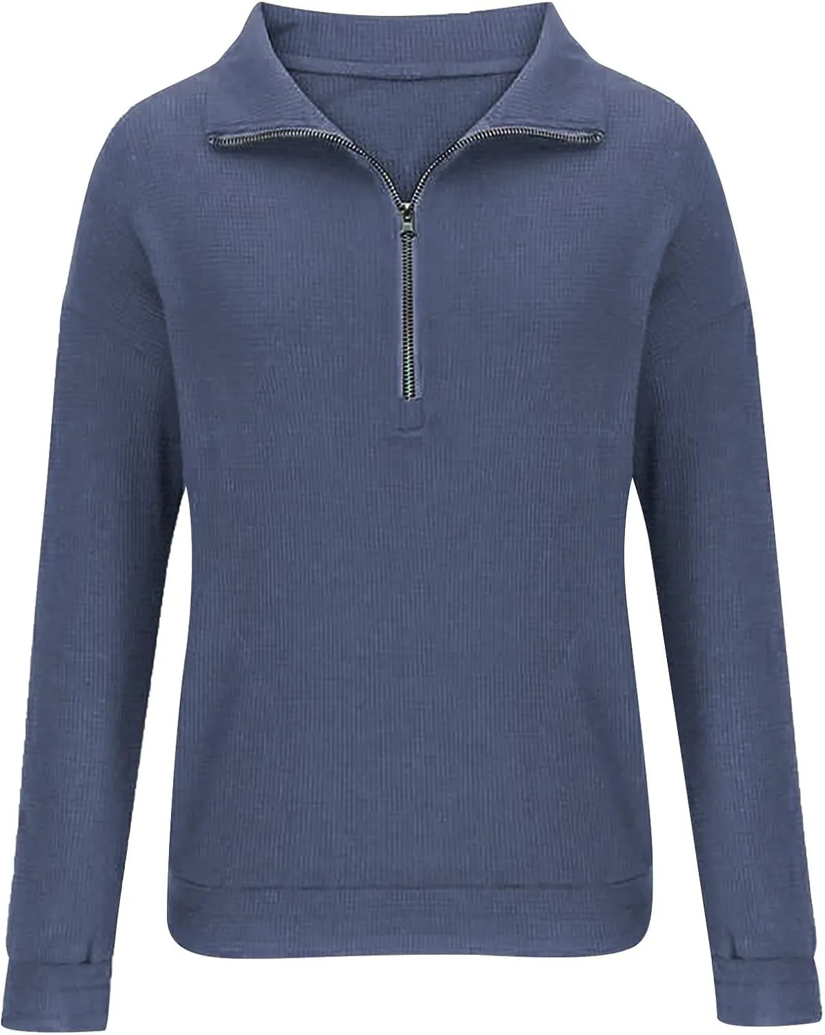Womens Sweatshirts Waffle Lapel Collar Quarter Zip Up Loose Long Sleeve Lightweight Hoodies Autumn Casual Workout Top