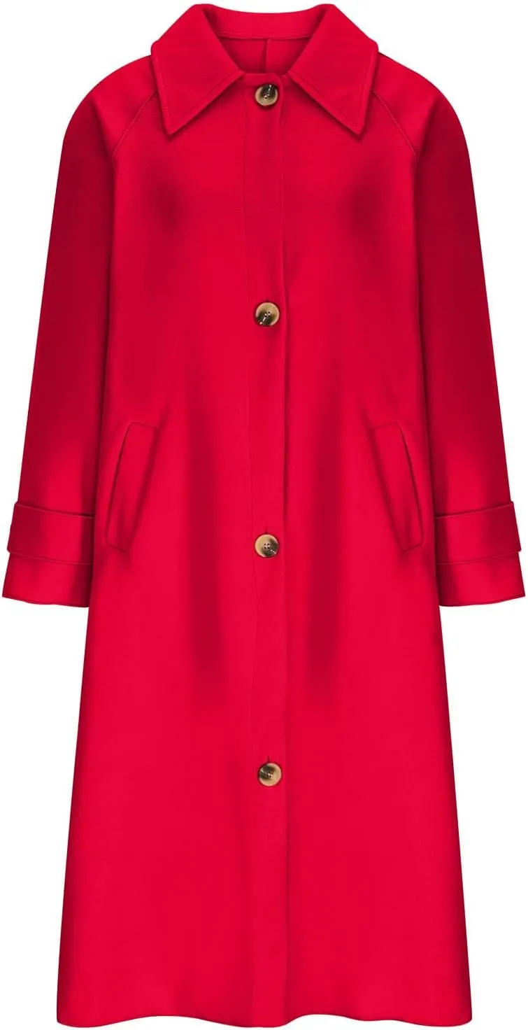 Womens Trench Coat Long Loose Fashion Single Breasted Long Sleeve Wool Blend Coat Fall Winter Lapel Casual Overcoat
