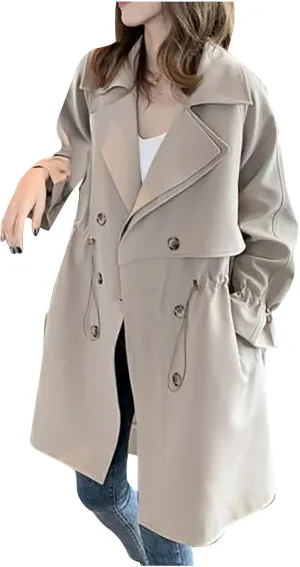 Women's Trench Coats Casual Long Sleeve Lapel Jackets Long Windbreaker Jacket Lightweight Overcoat with Pockets