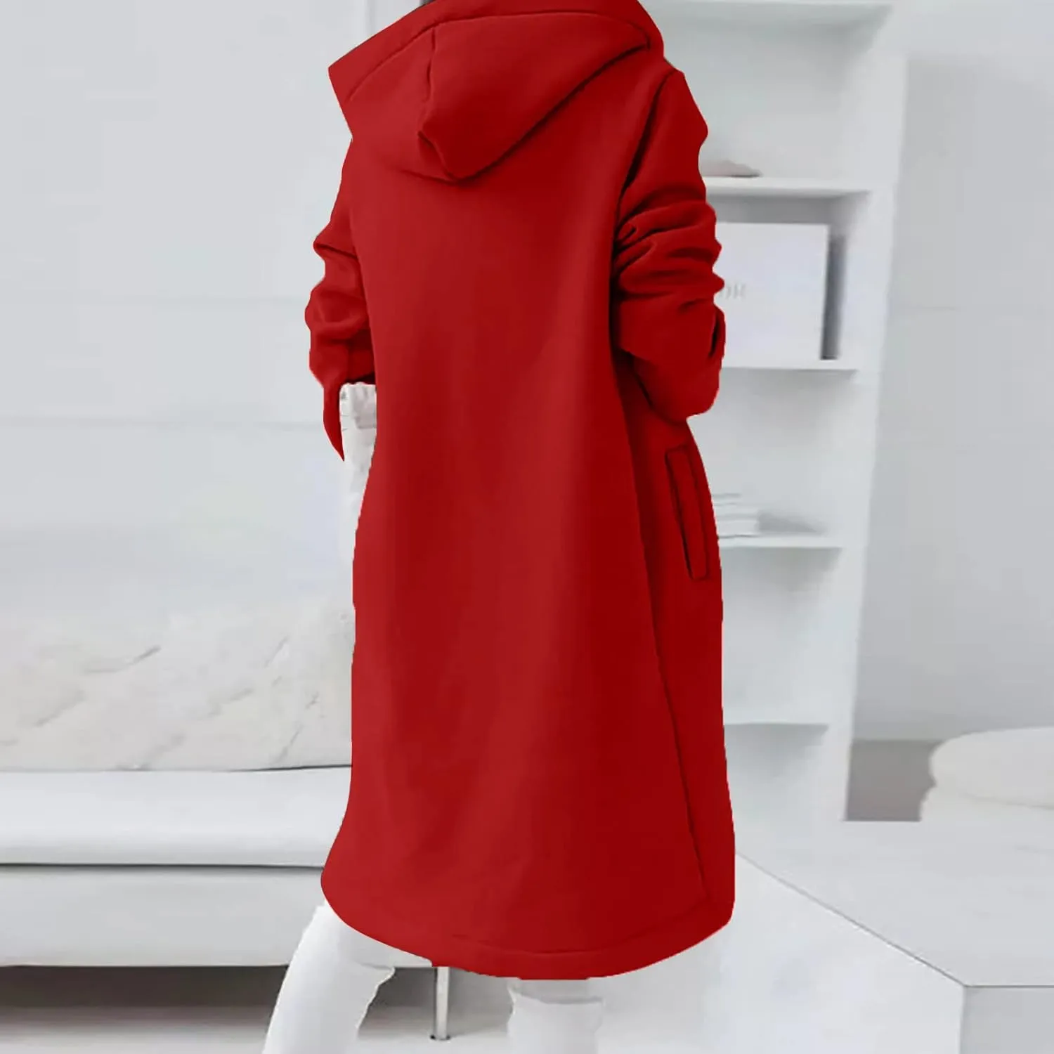 Women's Tunic Long Length Full Zip Hooded Jacket, Womens Casual Drawstring Zip Up Long Hoodies Sweatshirt with Pockets
