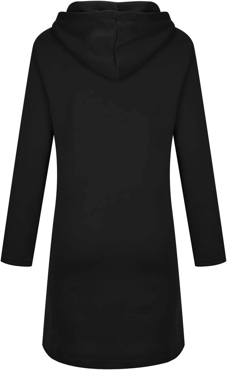 Women's Tunic Long Length Full Zip Hooded Jacket, Womens Casual Drawstring Zip Up Long Hoodies Sweatshirt with Pockets