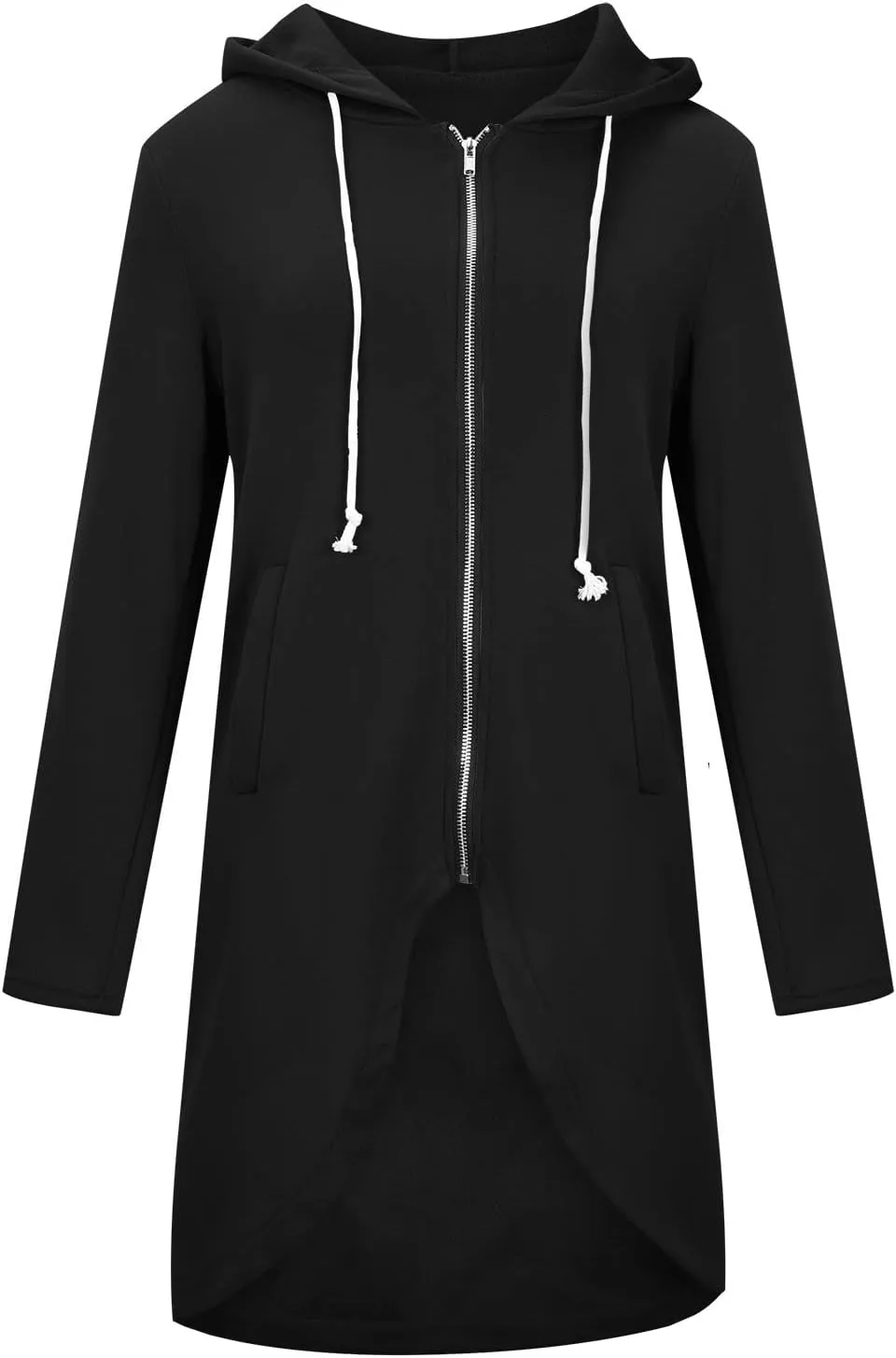 Women's Tunic Long Length Full Zip Hooded Jacket, Womens Casual Drawstring Zip Up Long Hoodies Sweatshirt with Pockets