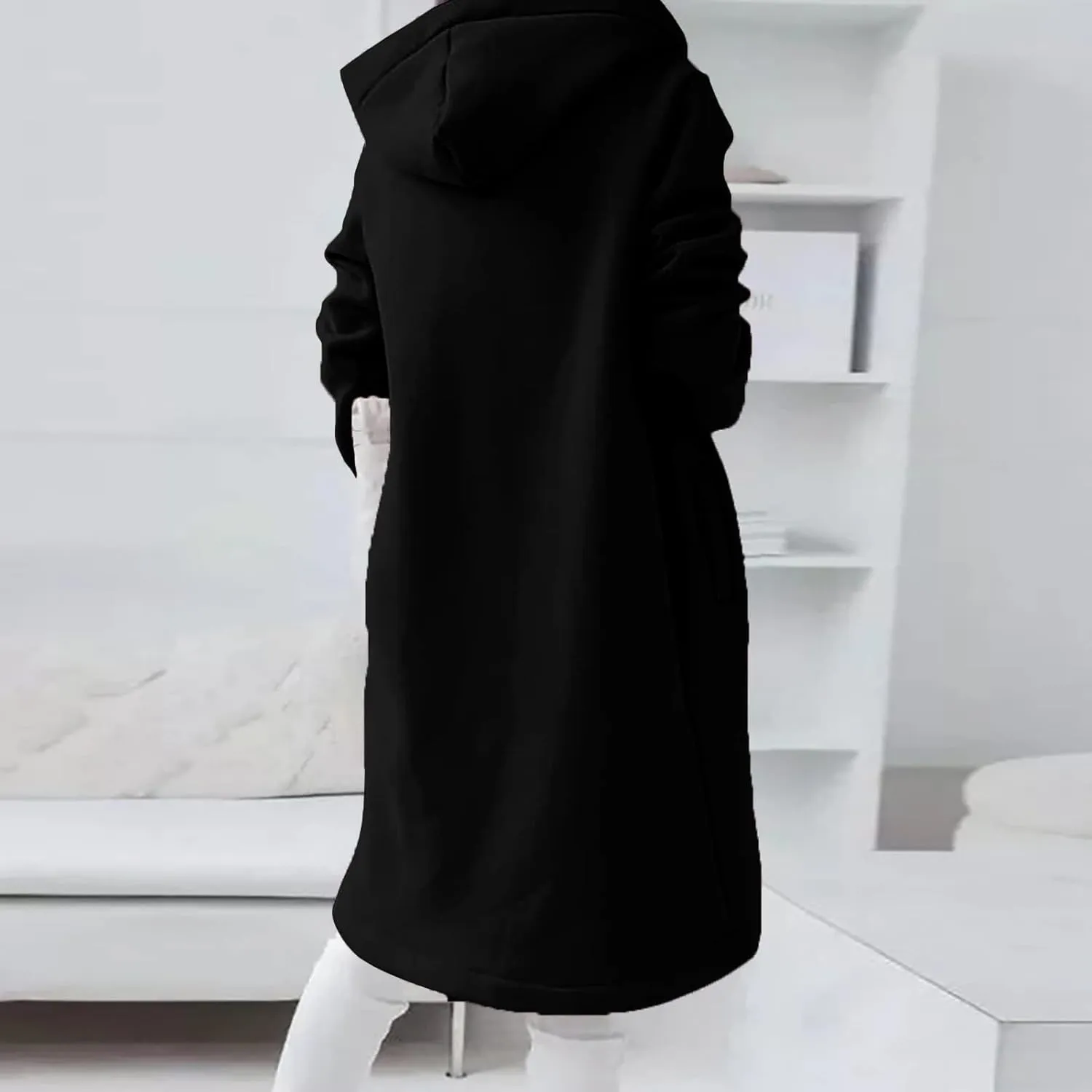 Women's Tunic Long Length Full Zip Hooded Jacket, Womens Casual Drawstring Zip Up Long Hoodies Sweatshirt with Pockets