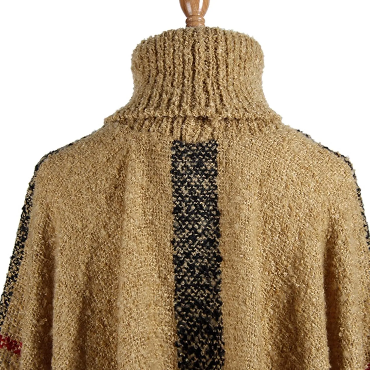 Womens Turtleneck Ponchos Sweater Versatile Lightweight Striped Knit Shawl Wraps Scarf Raw Hem Pullover Tops Cape Gift