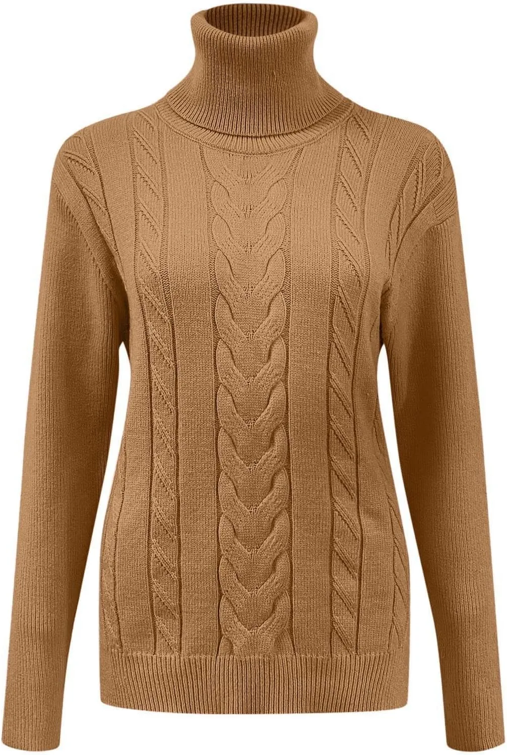Womens Turtleneck Sweaters Long Sleeve Chunky Pullover Sweater Casual Slim Fit Fall Loose Knit Jumper Tops 2024