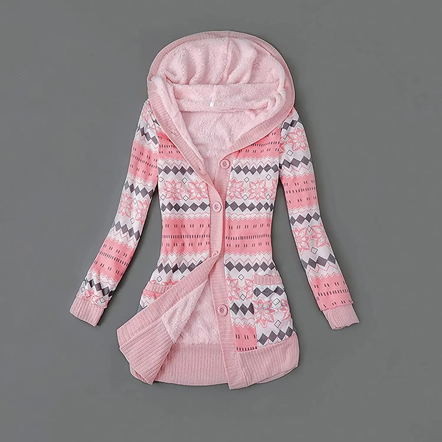 Women's Warm Hooded Cardigan Coats Winter Printed Knitted Button Oversized Long Cardigans Sweater for Women 2023
