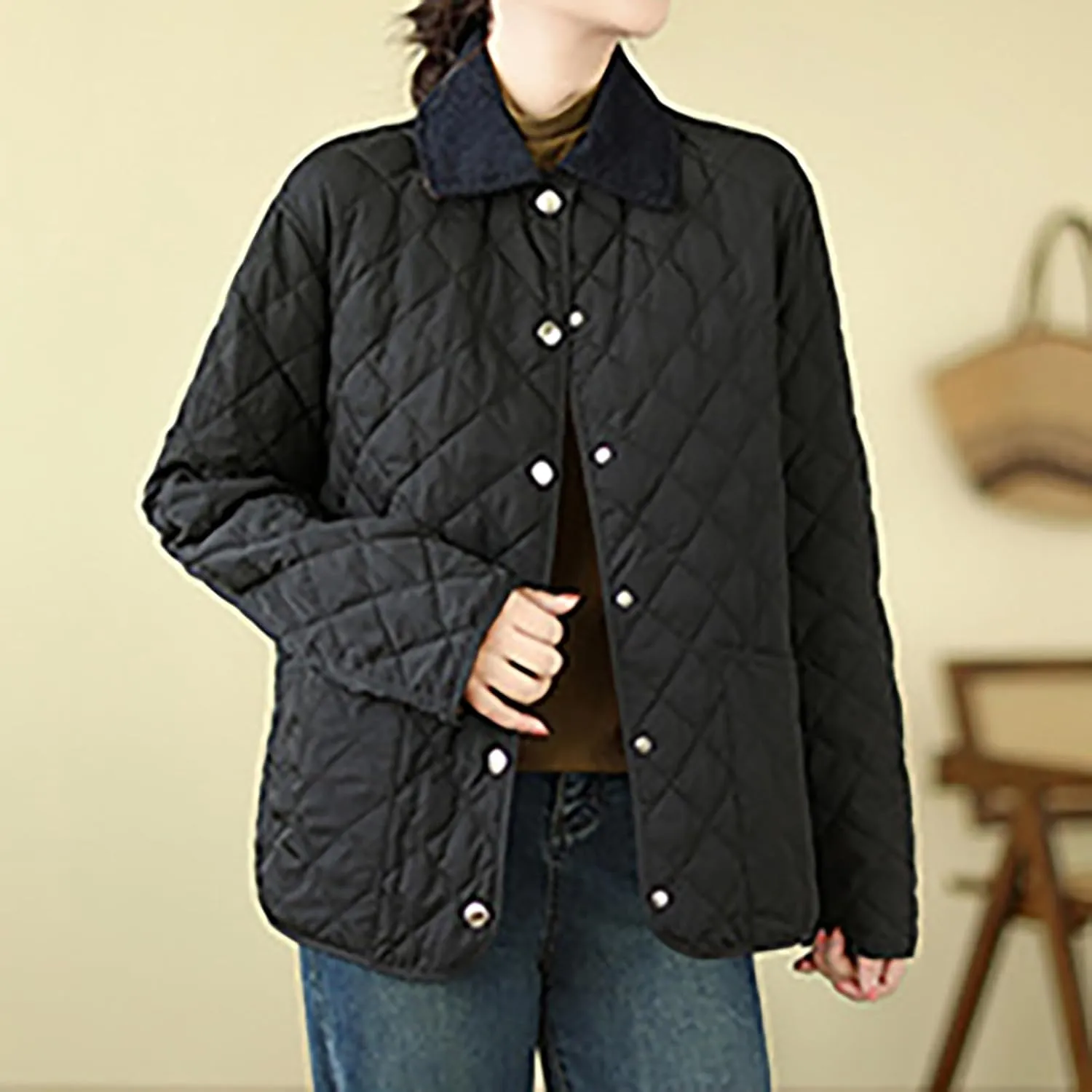 Womens Winter Coats Lightweight Quilted Jackets Casual Puffer Jackets Thicken Long Sleeve Short Down Coats Warm Outwear