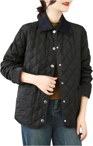 Womens Winter Coats Lightweight Quilted Jackets Casual Puffer Jackets Thicken Long Sleeve Short Down Coats Warm Outwear