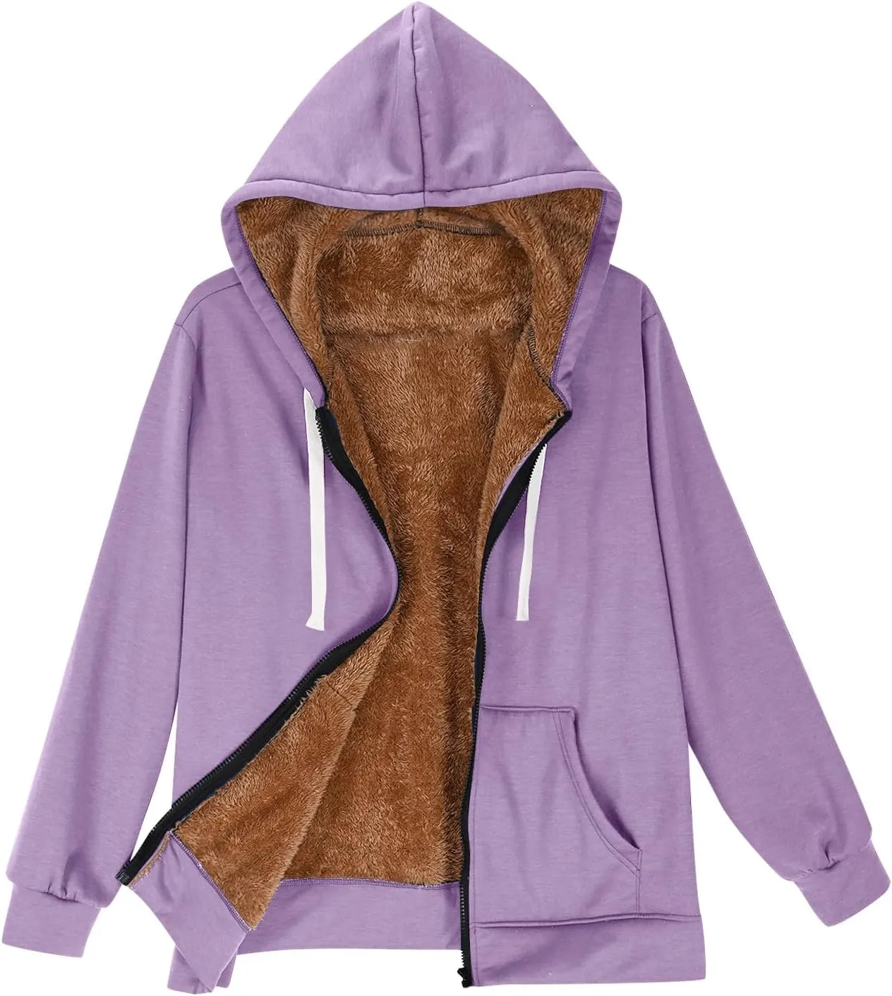 Womens Winter Coats Sherpa Lined Black Hoodie Cozy Fleece Jacket Zip Up Sweatshirts Winter Warm Fluffy Hooded Outerwear