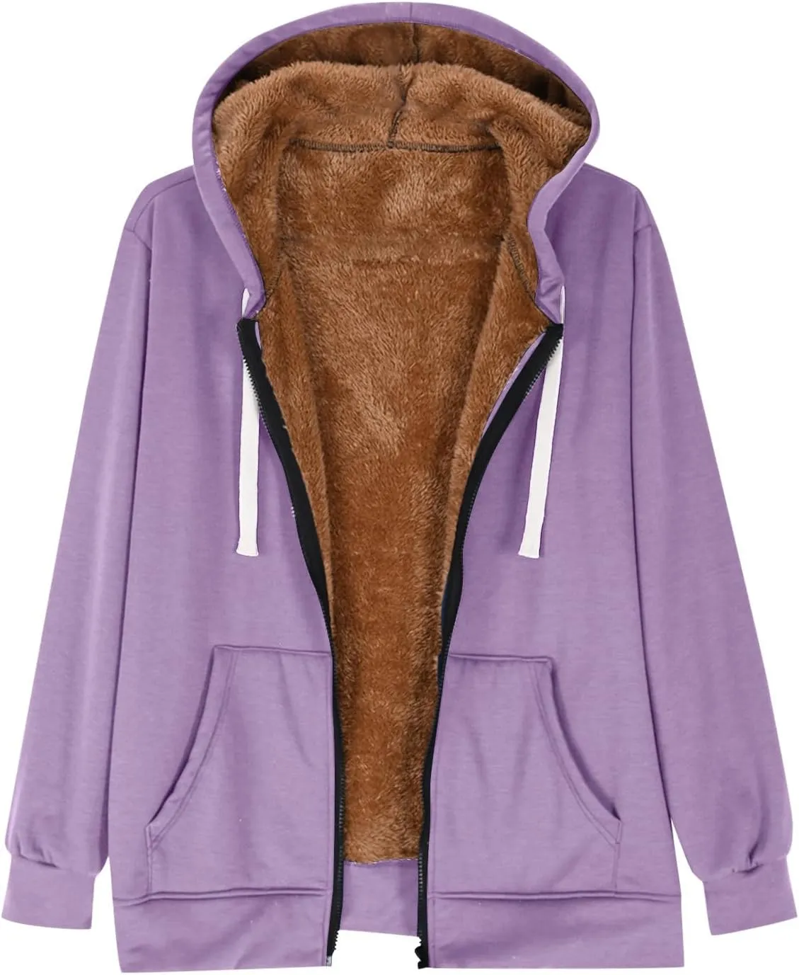 Womens Winter Coats Sherpa Lined Black Hoodie Cozy Fleece Jacket Zip Up Sweatshirts Winter Warm Fluffy Hooded Outerwear