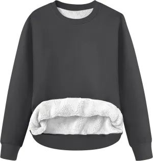 Women's Winter Fleece Sherpa Lined Sweatshirt Crewneck Long Sleeve Thermal Shirts Cute Pullover Outfits Clothes 2024