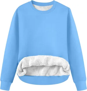 Women's Winter Fleece Sherpa Lined Sweatshirt Crewneck Long Sleeve Thermal Shirts Cute Pullover Outfits Clothes 2024