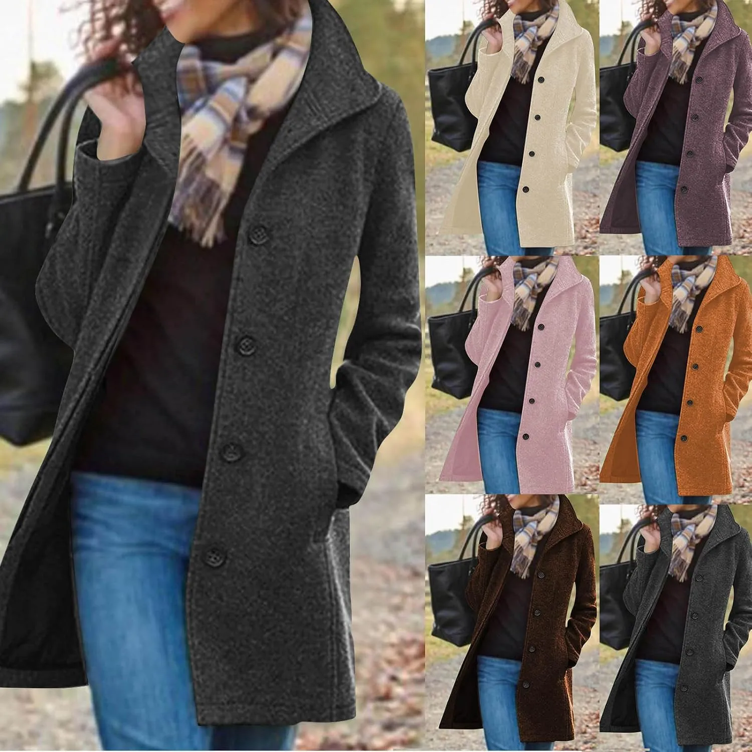 Womens Winter Long Pea Coat Wool Blend Pea Coat Thicken Jacket Dressy Casual Peacoat Business Blazer Jackets Overcoat