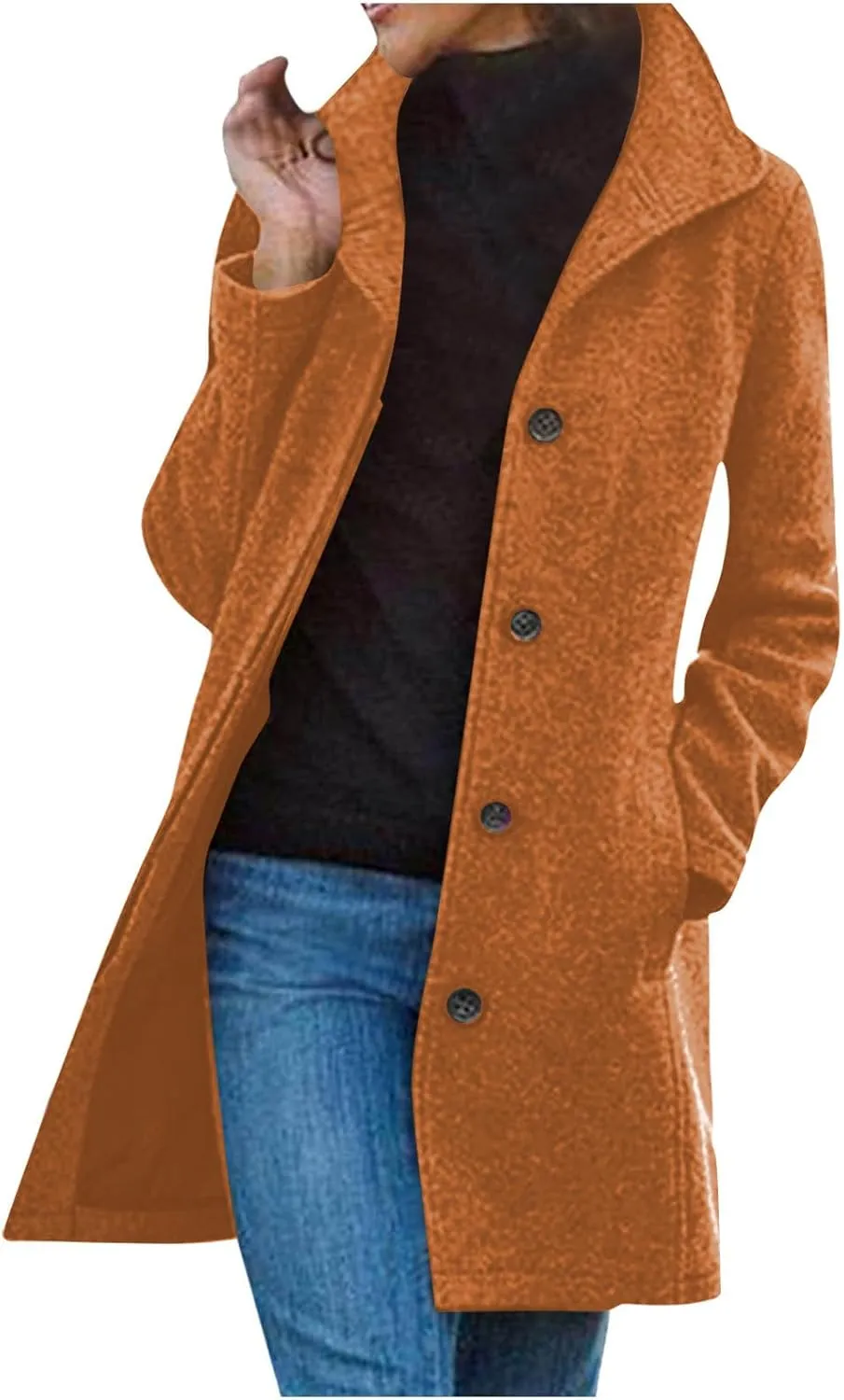 Womens Winter Long Pea Coat Wool Blend Pea Coat Thicken Jacket Dressy Casual Peacoat Business Blazer Jackets Overcoat