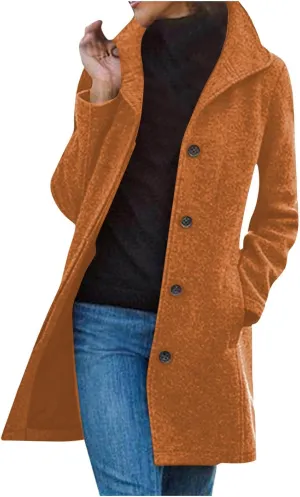 Womens Winter Long Pea Coat Wool Blend Pea Coat Thicken Jacket Dressy Casual Peacoat Business Blazer Jackets Overcoat