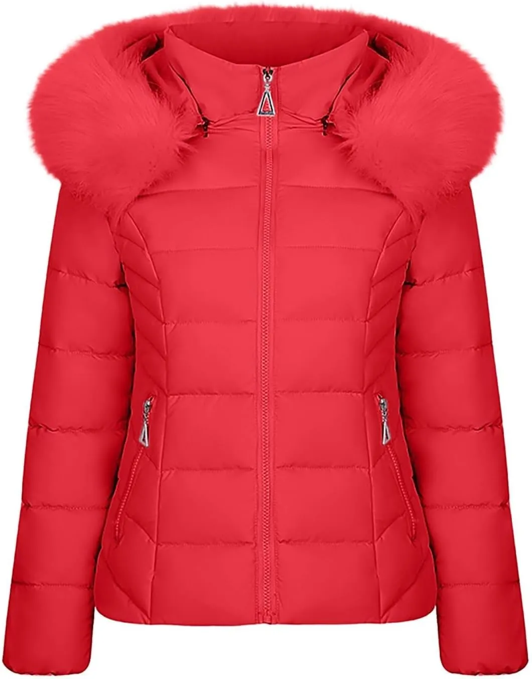 Womens Winter Solid Zipper Puffer Coat Long Sleeve Pocket Quilted Down Coat Comfort Warm Soft Overcoat Outdoor Clothes