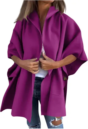 Womens Winter Trench Coat Oversized Wool Blend Jacket Warm Thick Jacket Peacoat Plus Size Batwing Sleeve Cardigan