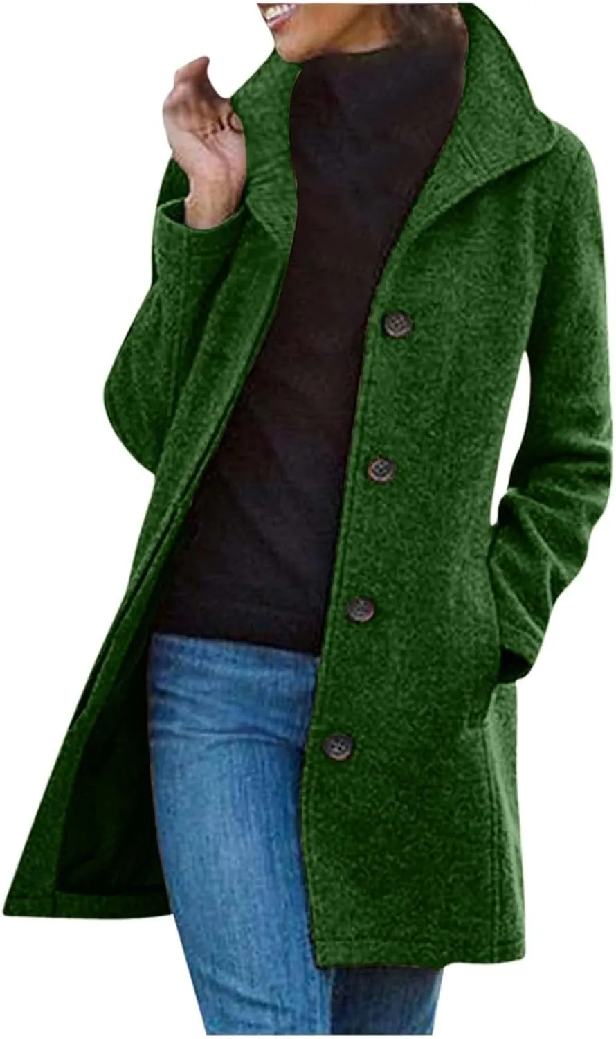 Women's Wool Blend Coat 2024 Winter Jackets Mid Long Warm Pea Coats Dressy Slim fit Trench Overcoat with Pockets