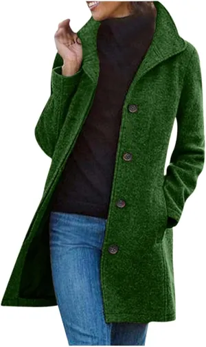 Women's Wool Blend Coat 2024 Winter Jackets Mid Long Warm Pea Coats Dressy Slim fit Trench Overcoat with Pockets