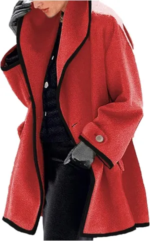 Womens Wool Blend Coat Single Breasted Trench Jackets with Hood Open Front Wool Coat Wool Blend Trench