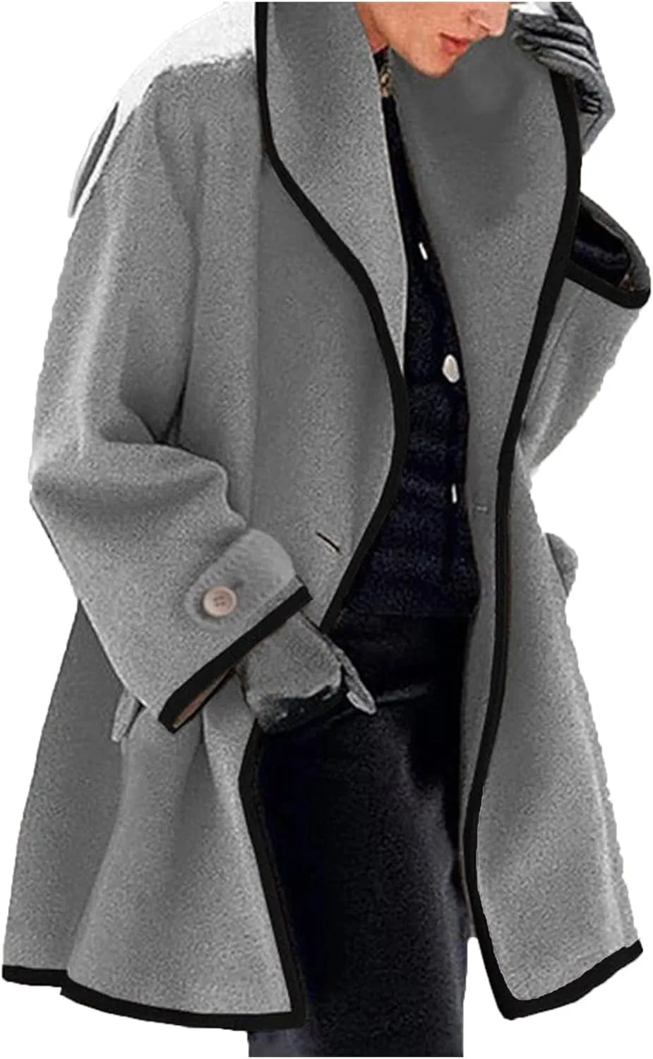 Womens Wool Blend Coat Single Breasted Trench Jackets with Hood Open Front Wool Coat Wool Blend Trench