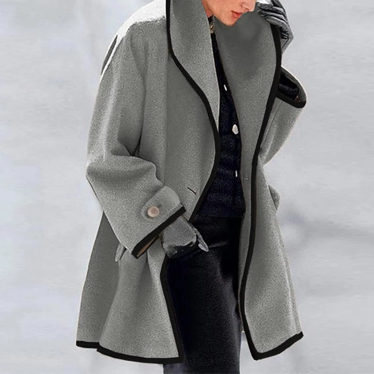Womens Wool Blend Coat Single Breasted Trench Jackets with Hood Open Front Wool Coat Wool Blend Trench