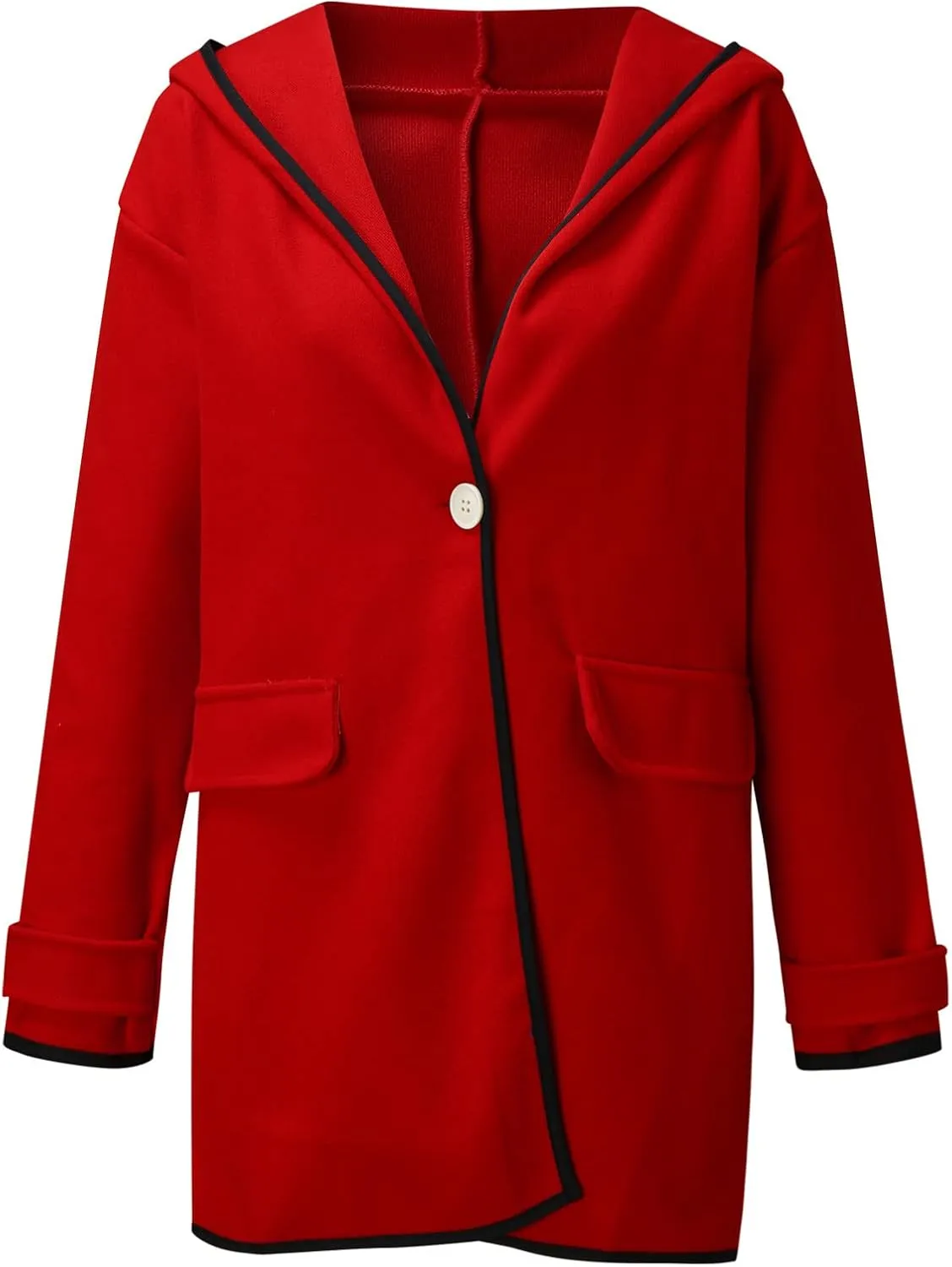 Womens Wool Blend Coat Single Breasted Trench Jackets with Hood Open Front Wool Coat Wool Blend Trench