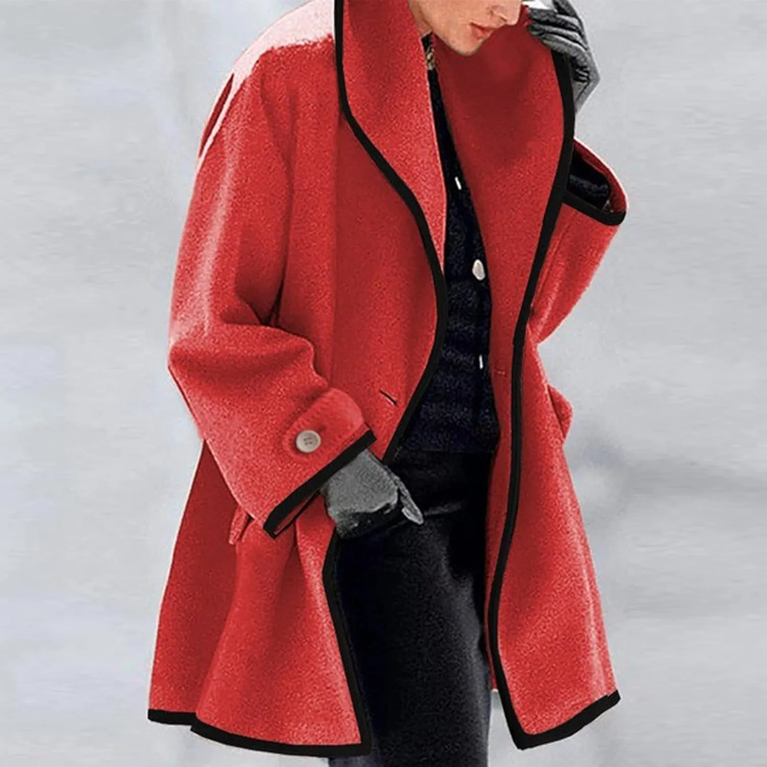 Womens Wool Blend Coat Single Breasted Trench Jackets with Hood Open Front Wool Coat Wool Blend Trench
