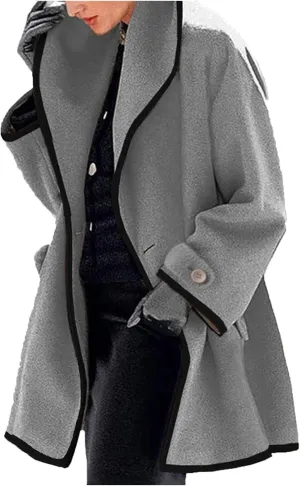 Womens Wool Blend Coat Single Breasted Trench Jackets with Hood Open Front Wool Coat Wool Blend Trench