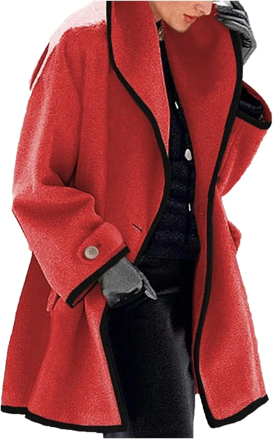 Womens Wool Blend Coat Single Breasted Trench Jackets with Hood Open Front Wool Coat Wool Blend Trench
