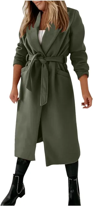 Women's Wool Blend Trench Coat Winter Jackets Mid Long Warm Pea Coats Dressy Casual Double Breasted Overcoat & Pocket