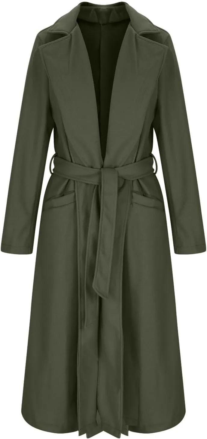 Women's Wool Blend Trench Coat Winter Jackets Mid Long Warm Pea Coats Dressy Casual Double Breasted Overcoat & Pocket
