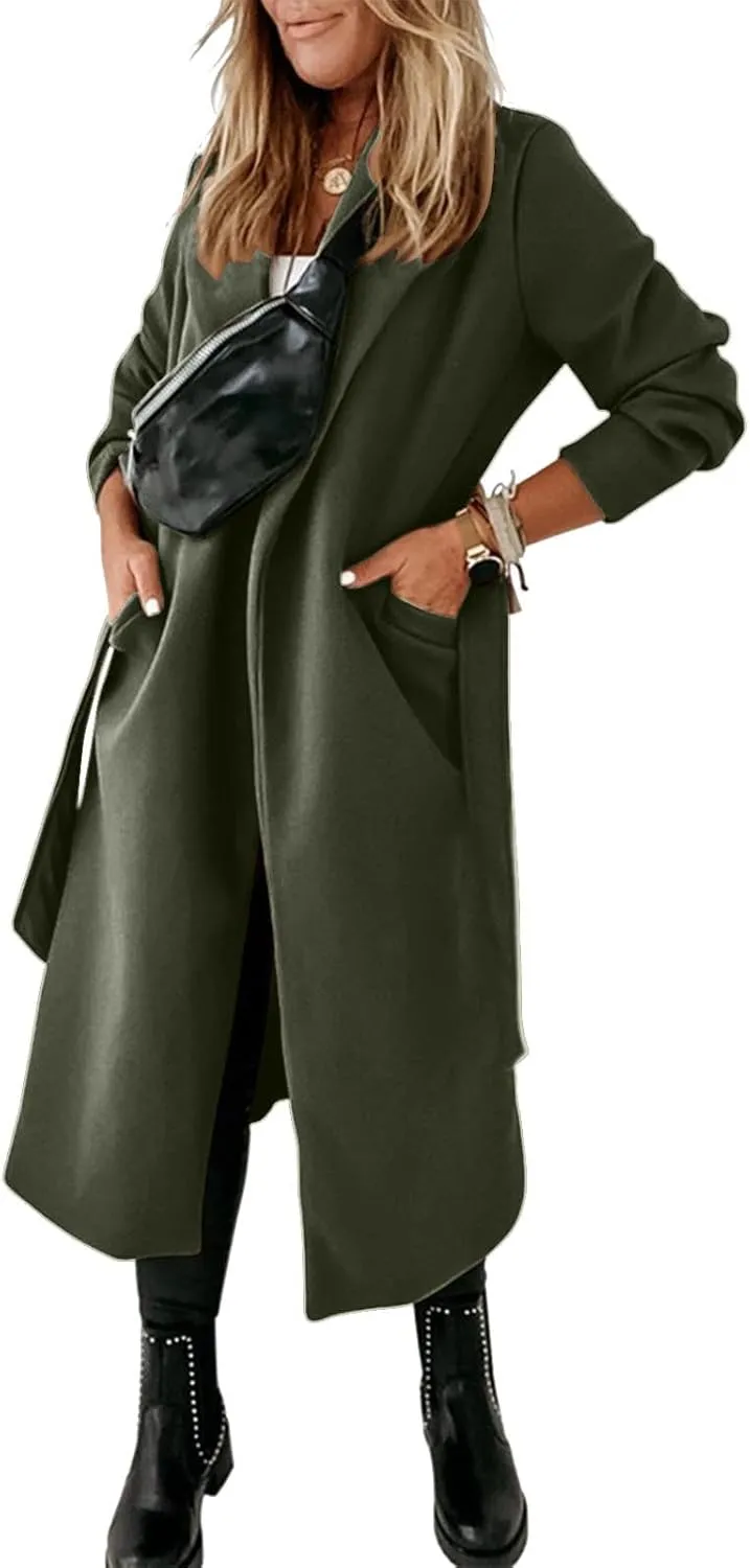 Women's Wool Blend Trench Coat Winter Jackets Mid Long Warm Pea Coats Dressy Casual Double Breasted Overcoat & Pocket