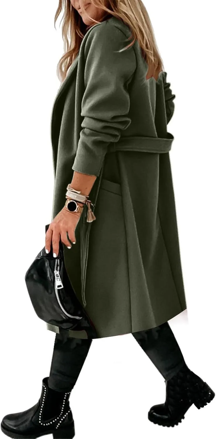 Women's Wool Blend Trench Coat Winter Jackets Mid Long Warm Pea Coats Dressy Casual Double Breasted Overcoat & Pocket