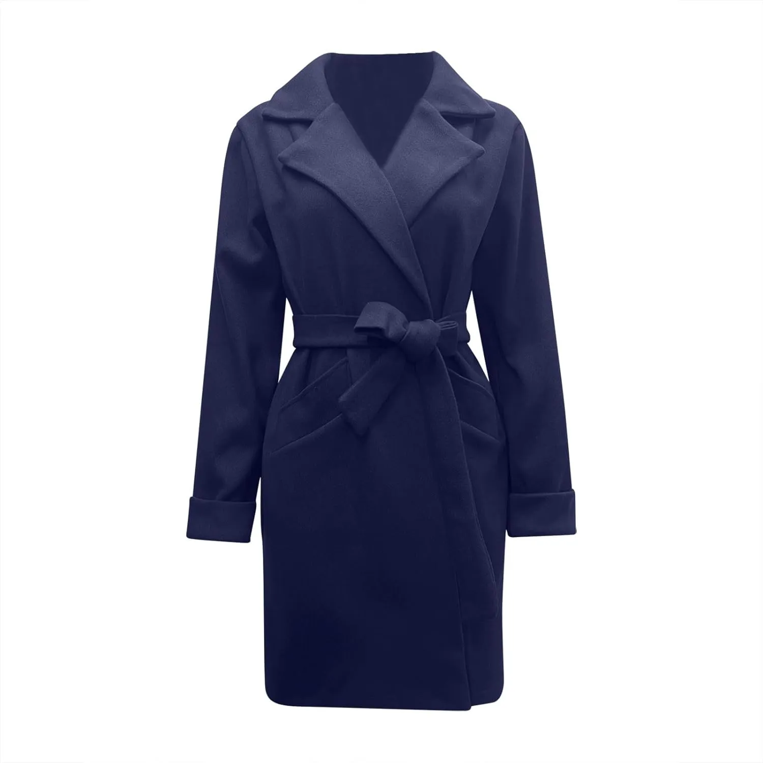 WomenS Wool Blend Winter Coats Double Breasted Notch Lapel Trench Coat Thicken Warm Overcoat Jackets with Belts