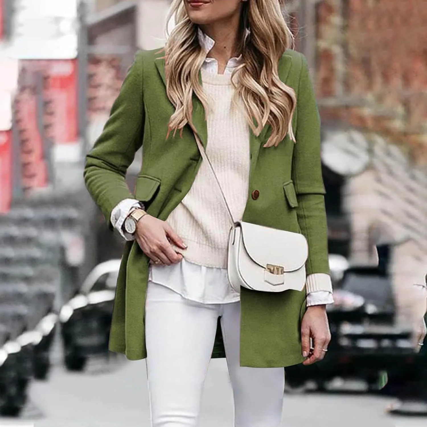Women's Wool Coat Single Breasted Lapel Long Jackets Casual Long Sleeve Overcoat Winter Outerwear with Pockets