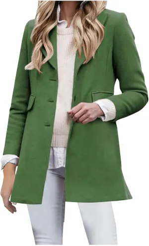 Women's Wool Coat Single Breasted Lapel Long Jackets Casual Long Sleeve Overcoat Winter Outerwear with Pockets