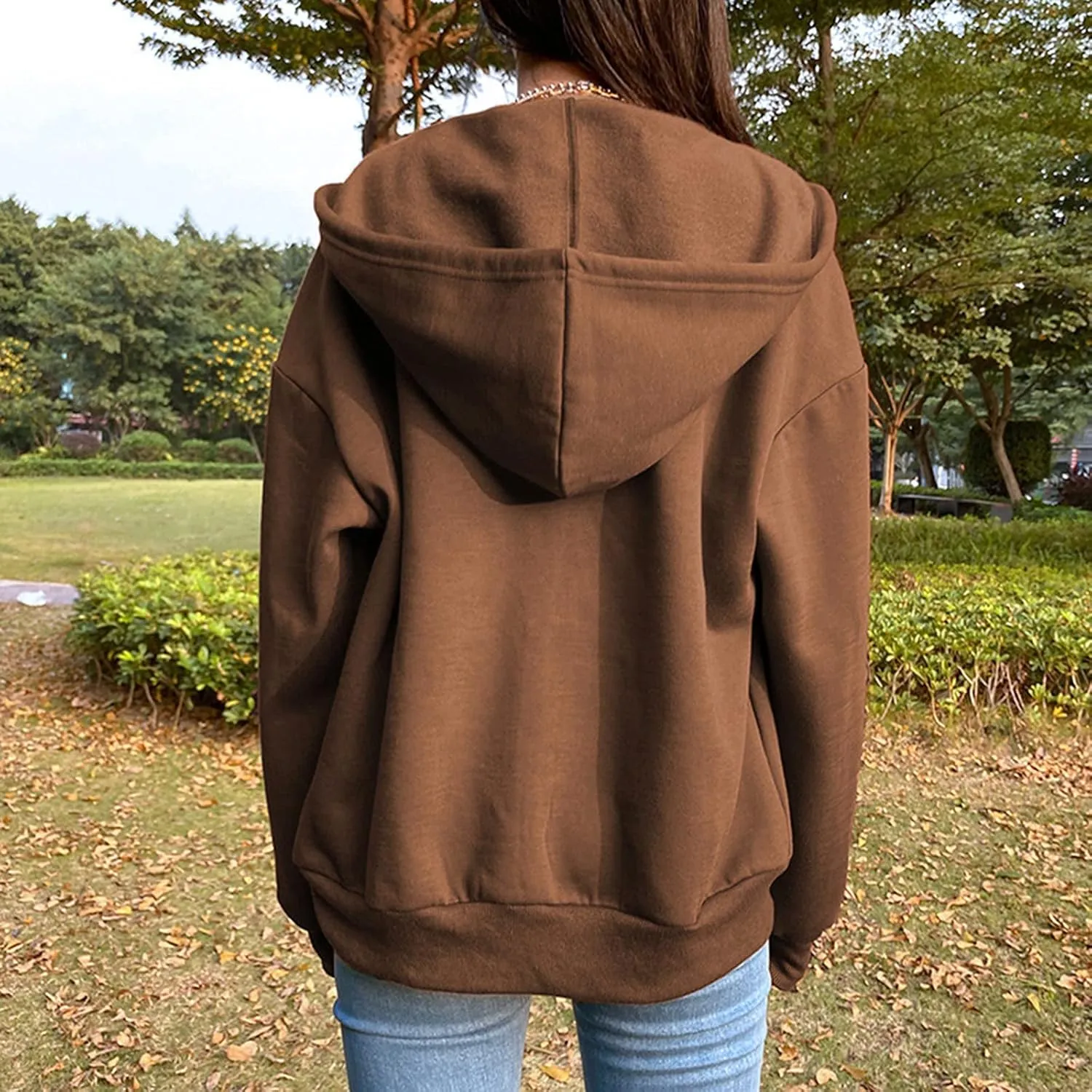 Women's Zip Front Drawstring Hoodie Long Sleeve Casual Sweatshirt Top Black Hoodies for Women