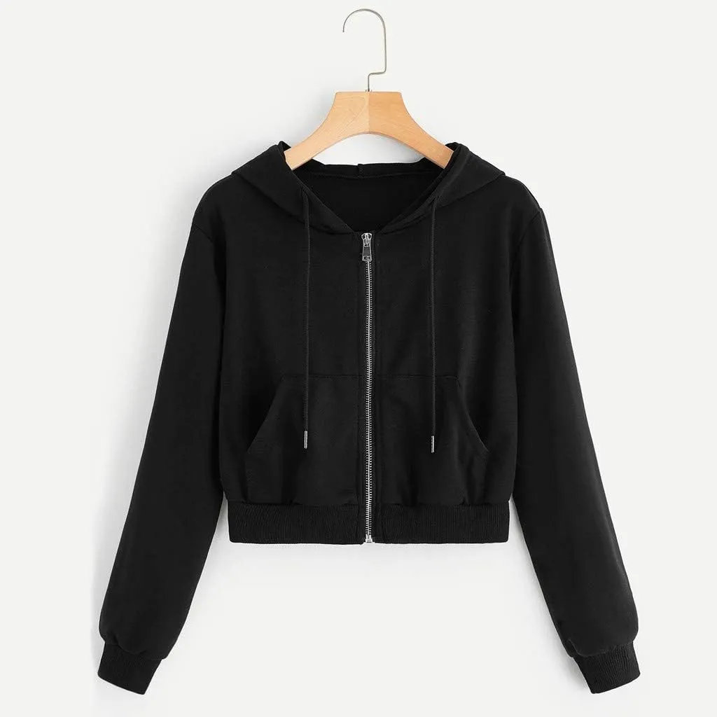 Womens Zip Up Cropped Hoodie Drawstring Crop Sweatshirt Long Sleeve Casual Tops Y2K Trendy Fall Winter Clothes 2024