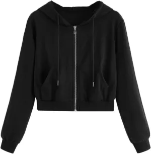 Womens Zip Up Cropped Hoodie Drawstring Crop Sweatshirt Long Sleeve Casual Tops Y2K Trendy Fall Winter Clothes 2024