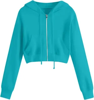 Womens Zip Up Cropped Hoodie Drawstring Crop Sweatshirt Long Sleeve Casual Tops Y2K Trendy Fall Winter Clothes 2024