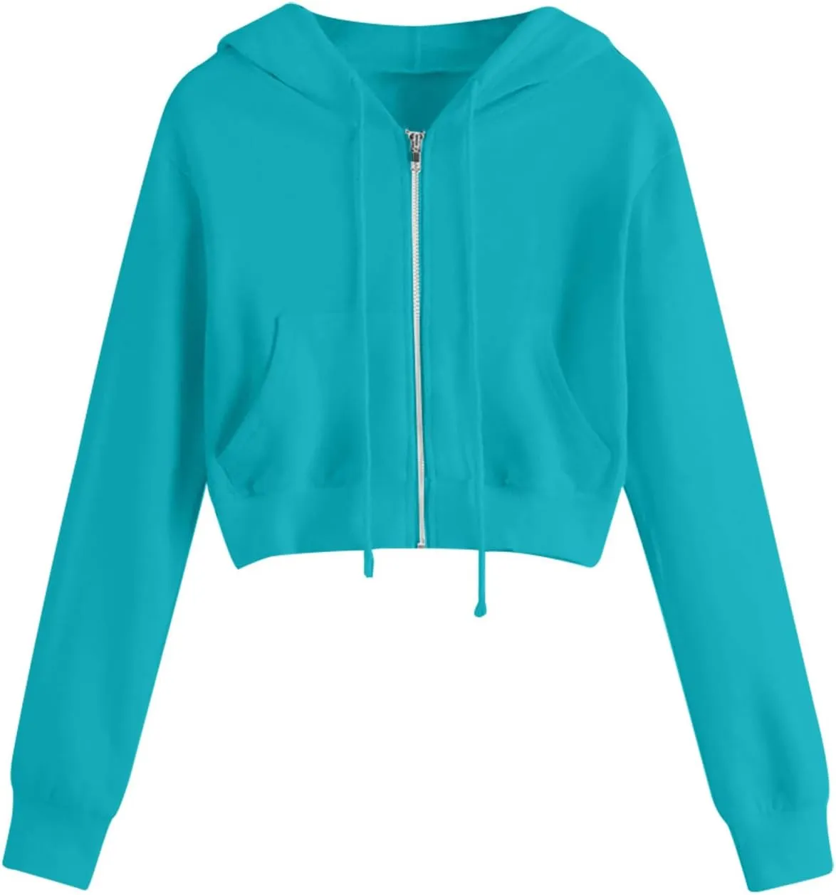 Womens Zip Up Cropped Hoodie Drawstring Crop Sweatshirt Long Sleeve Casual Tops Y2K Trendy Fall Winter Clothes 2024